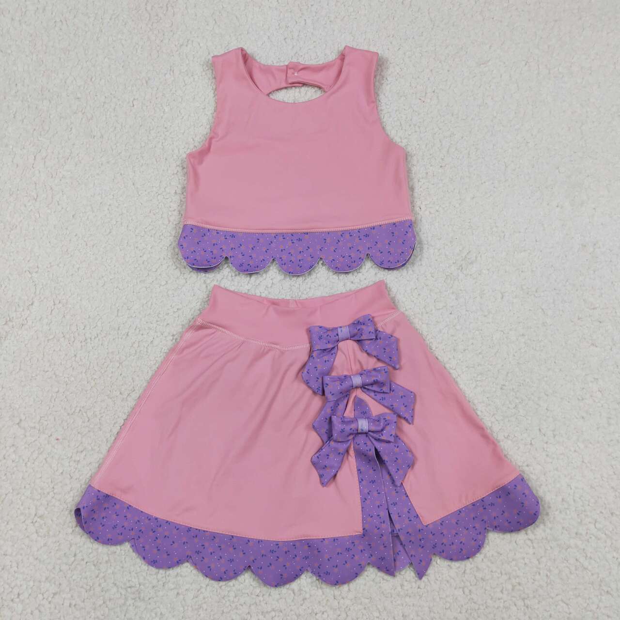 Pink crop top matching skirt girls summer active wear yoga outfit