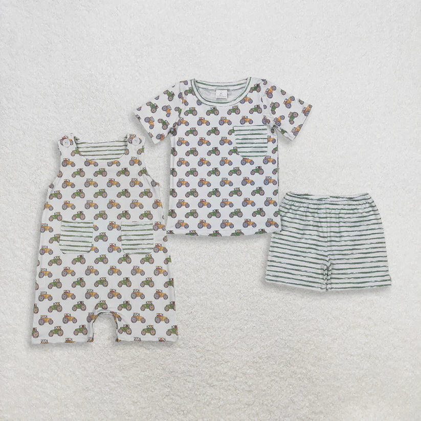 Farm tractor shirt stripes shorts summer outfit