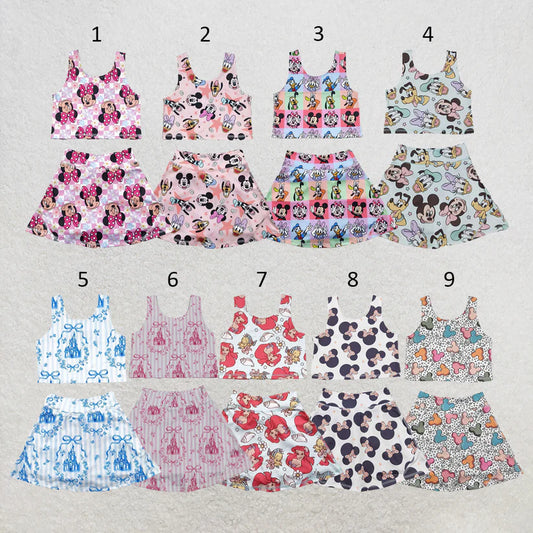 Baby girls cartoon mouse active wear athletic summer yoga skirt outfit