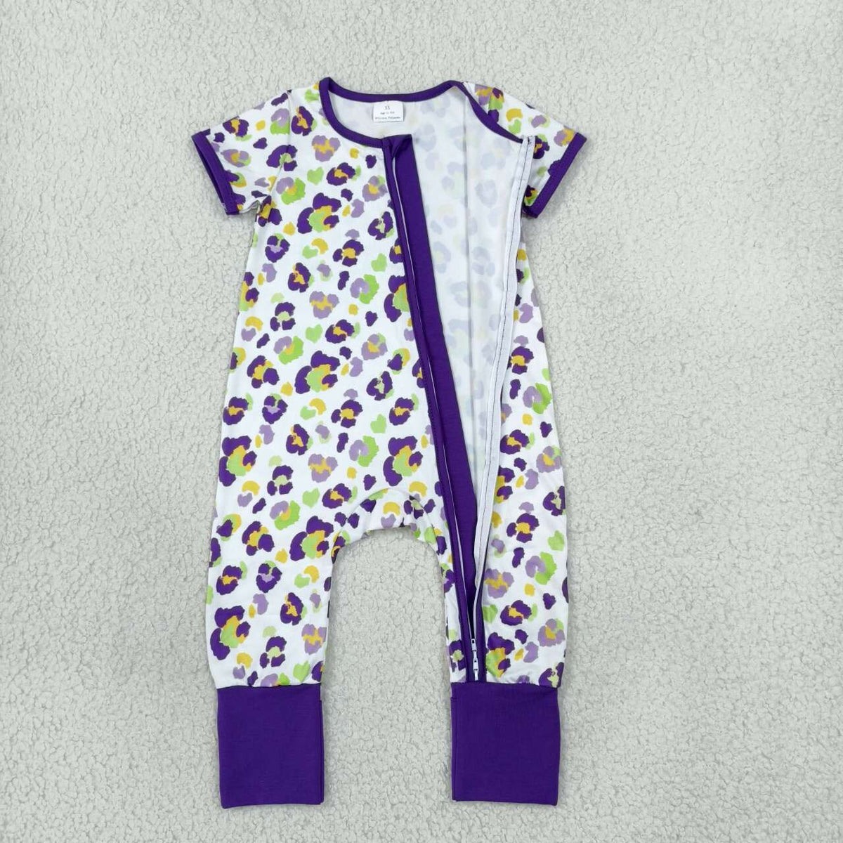 Mardi gras leopard print toddle baby girls short sleeve romper