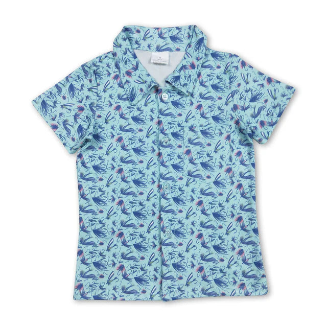 Baby boy short sleeve grey green camo button t-shirt