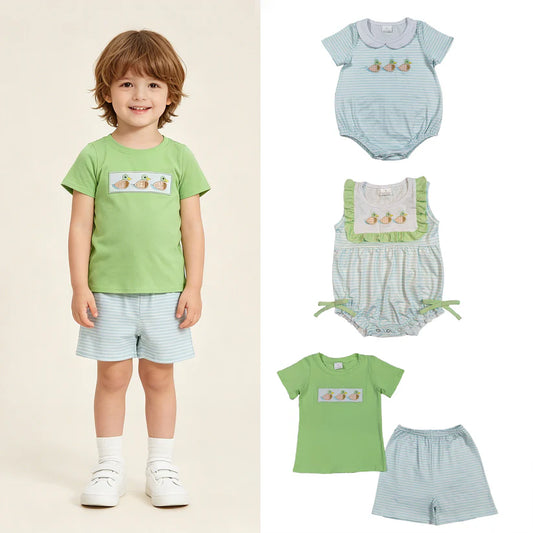 Embroidery Mallard duck top matching shorts boy summer outfit