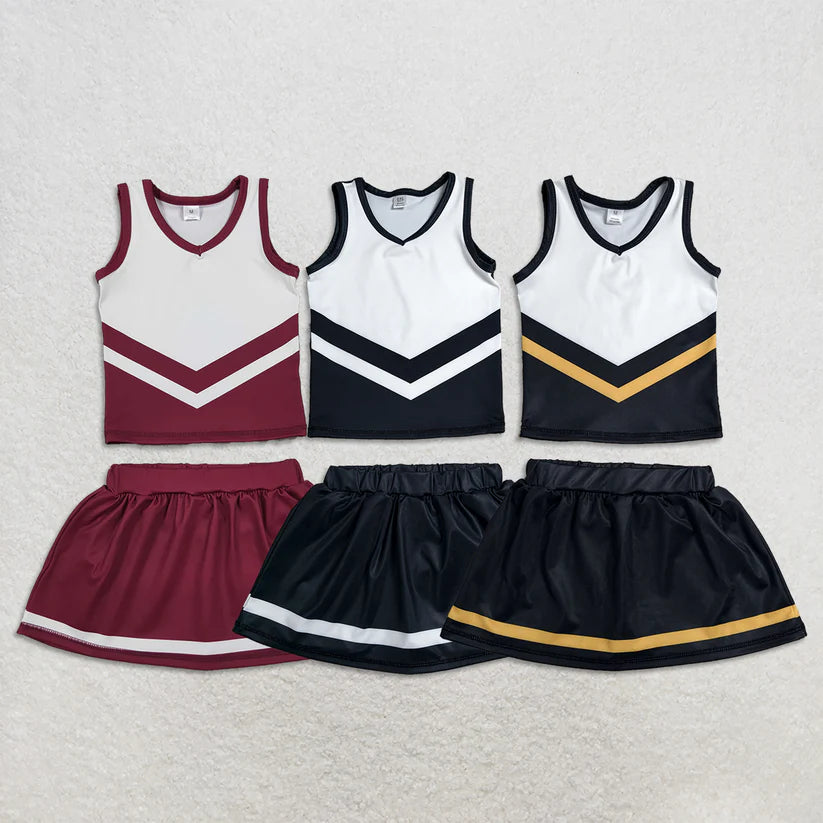 Black top matching skorts girls summer yoga outfit