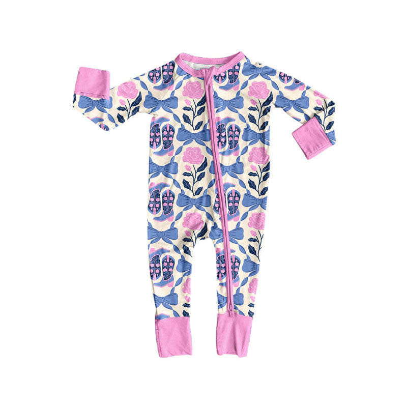 toddle baby western boots long sleeve zip romper