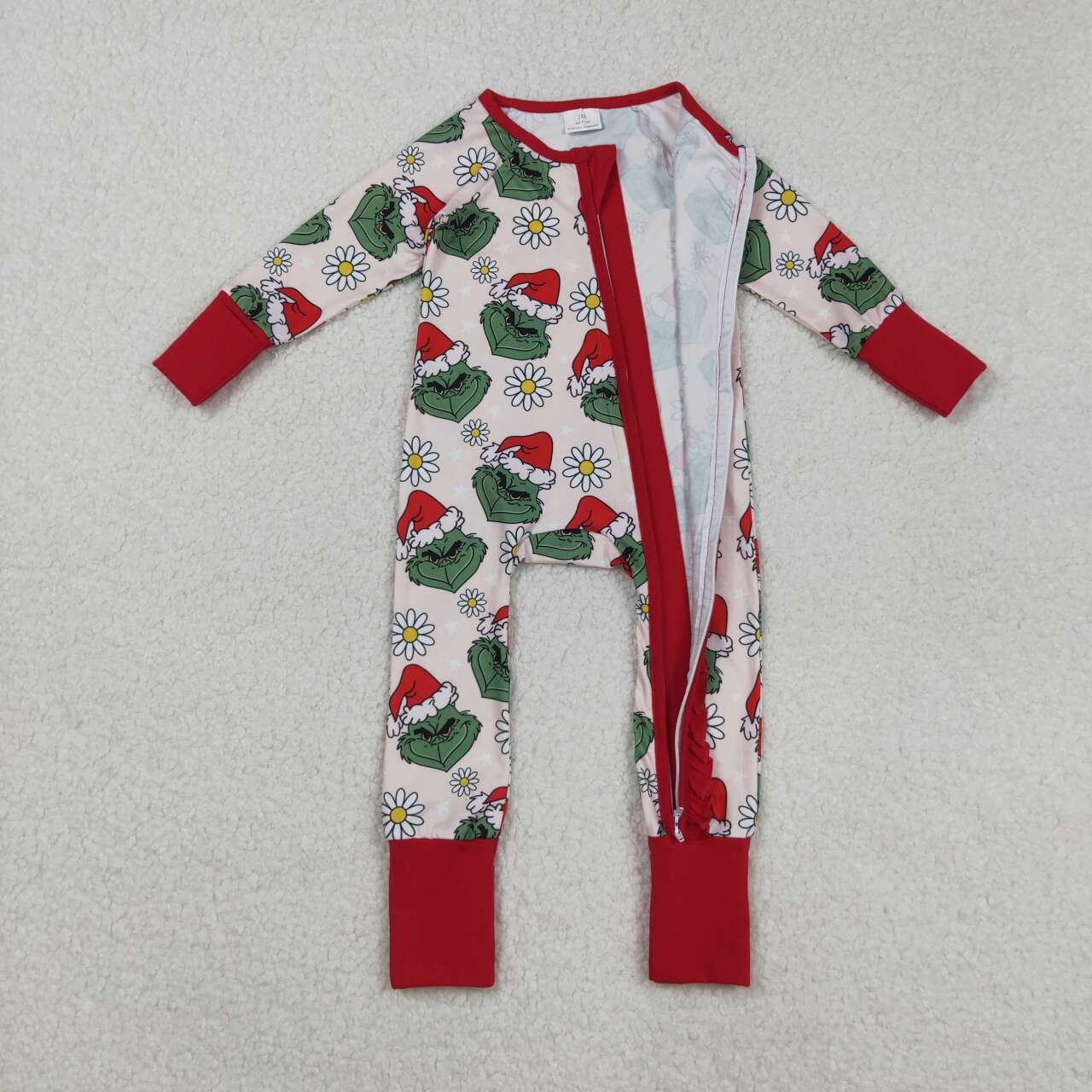 Christmas green face flowers design kids long sleeve romper