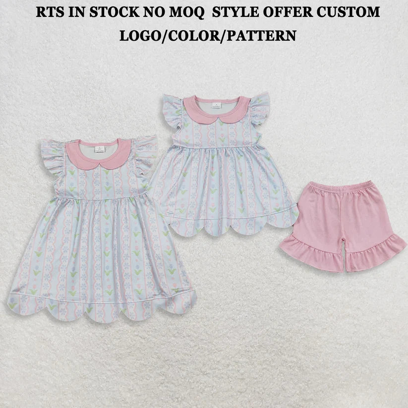 Blue flowers print girls summer dress