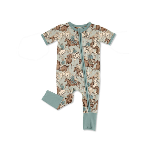 Western cowboy design kids baby zip romper
