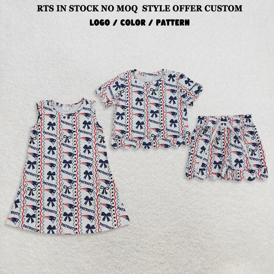 PATRIOTS print short sleeve top matching shorts girls summer outfit