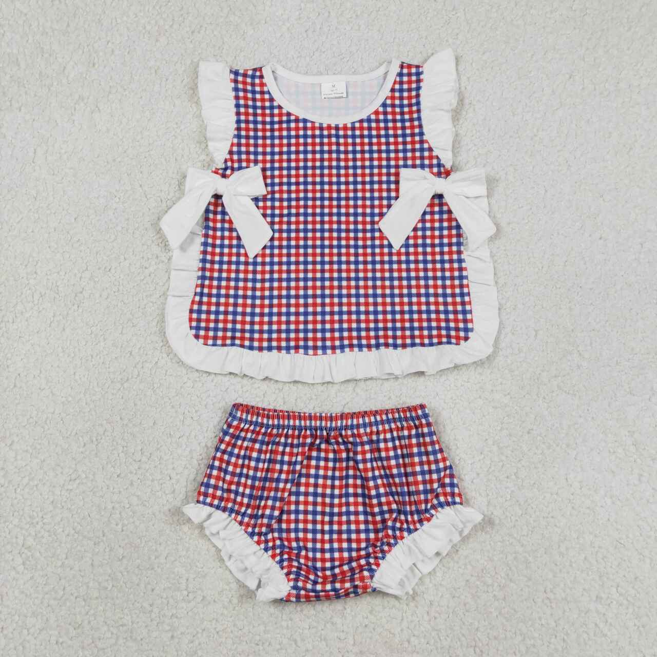 July 4th red blue plaid design girls summer bummies outfit