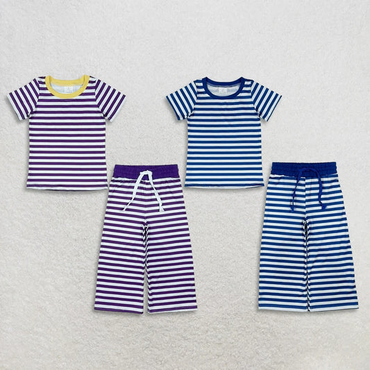 Purple stripes short sleeve top matching pans girls outfit