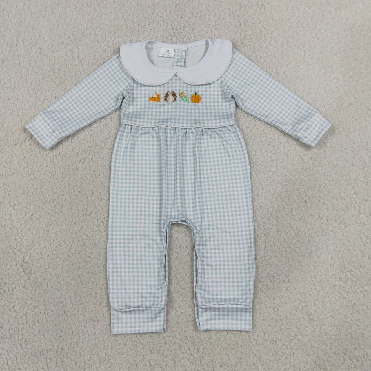 Toddle baby boy thanksgiving embroidery turkey pumpkin long sleeve romper