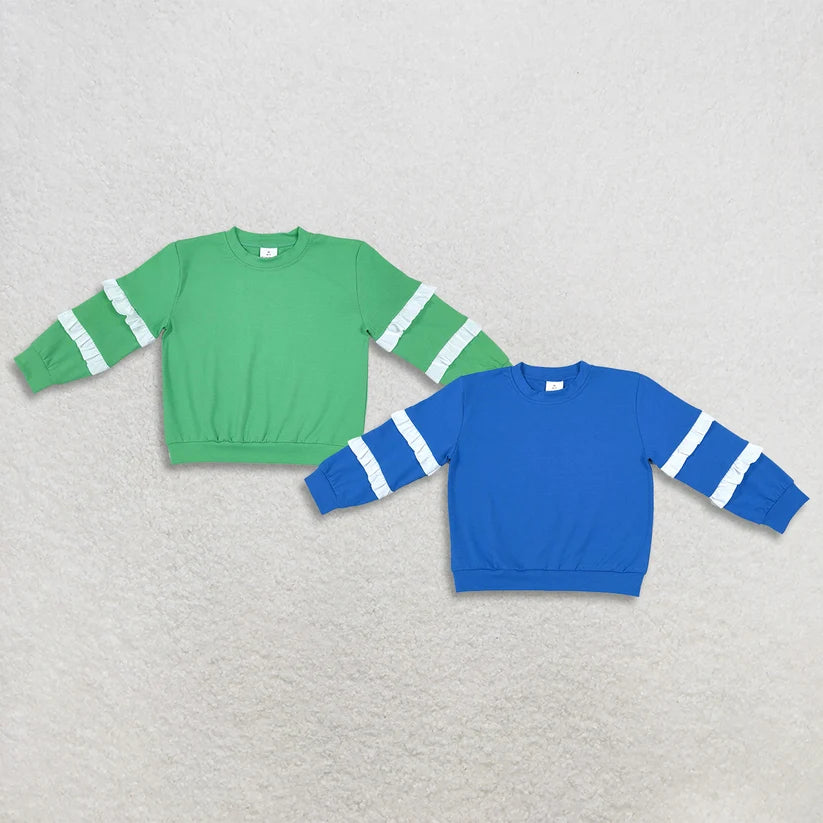 Green white color girls long sleeve pullover top