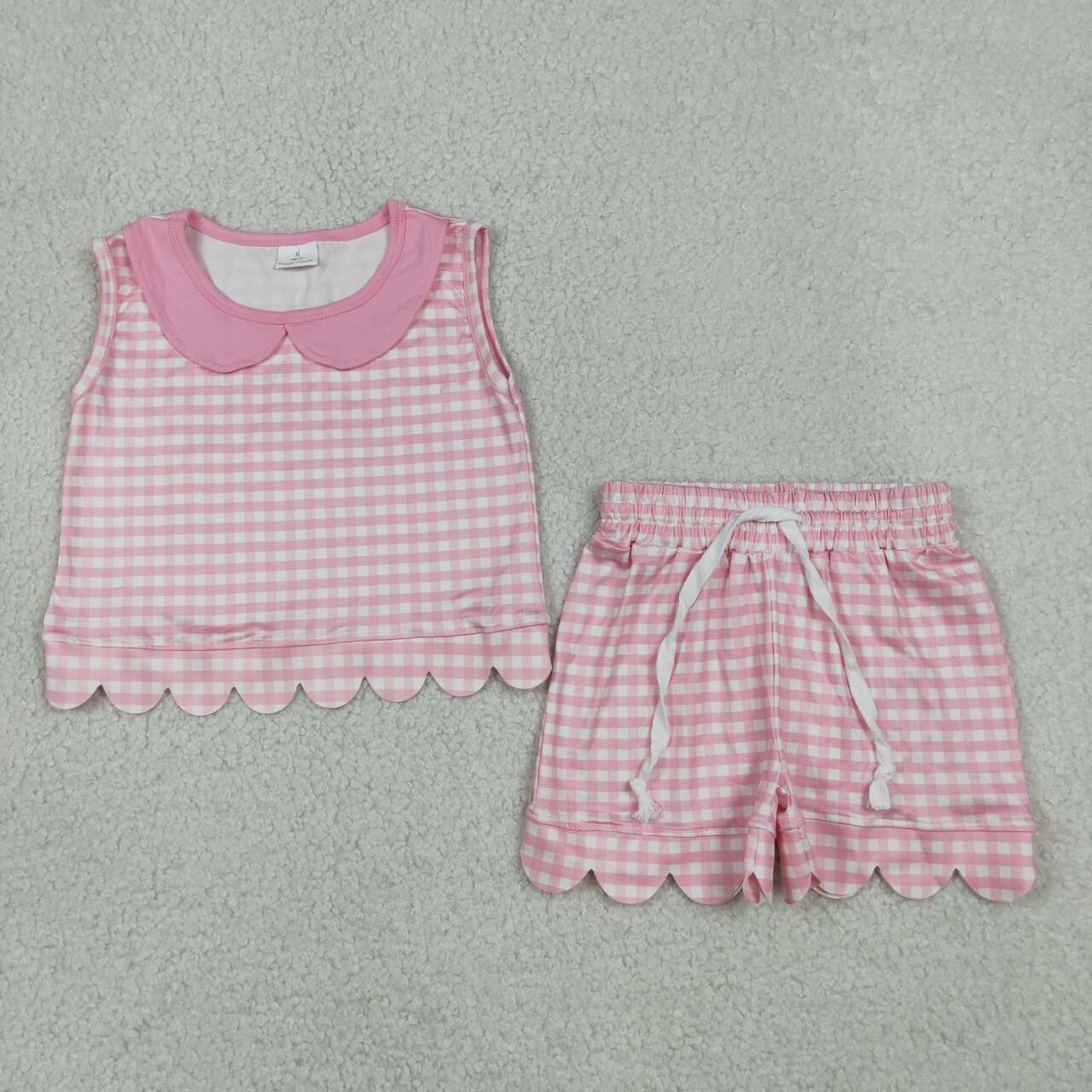 Pink plaid top matching shorts girls summer outfit