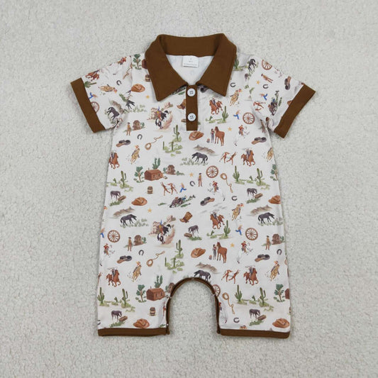 Western cowboy design baby short sleeve romper