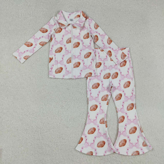 Baby girls football pink bow long sleeve active wear athletic yoga set