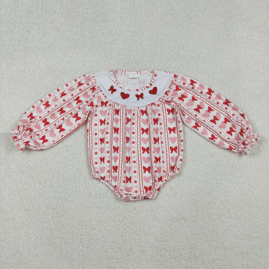 Embroidery Valentines toddle baby girls smocked romper
