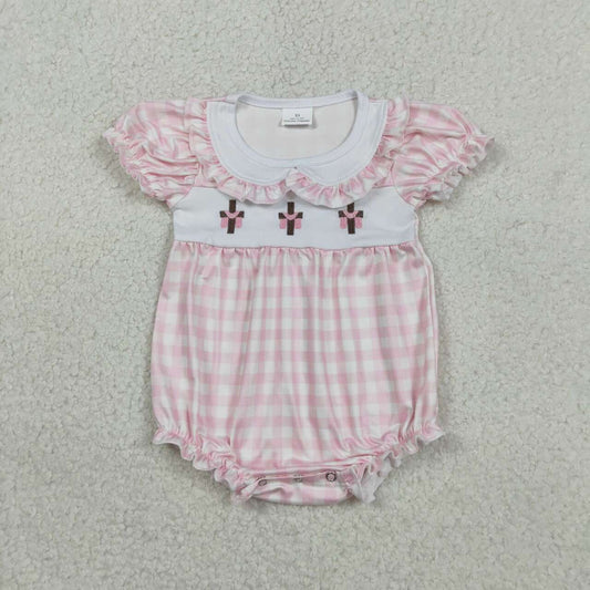 Easter cross embroidery design toddle baby romper
