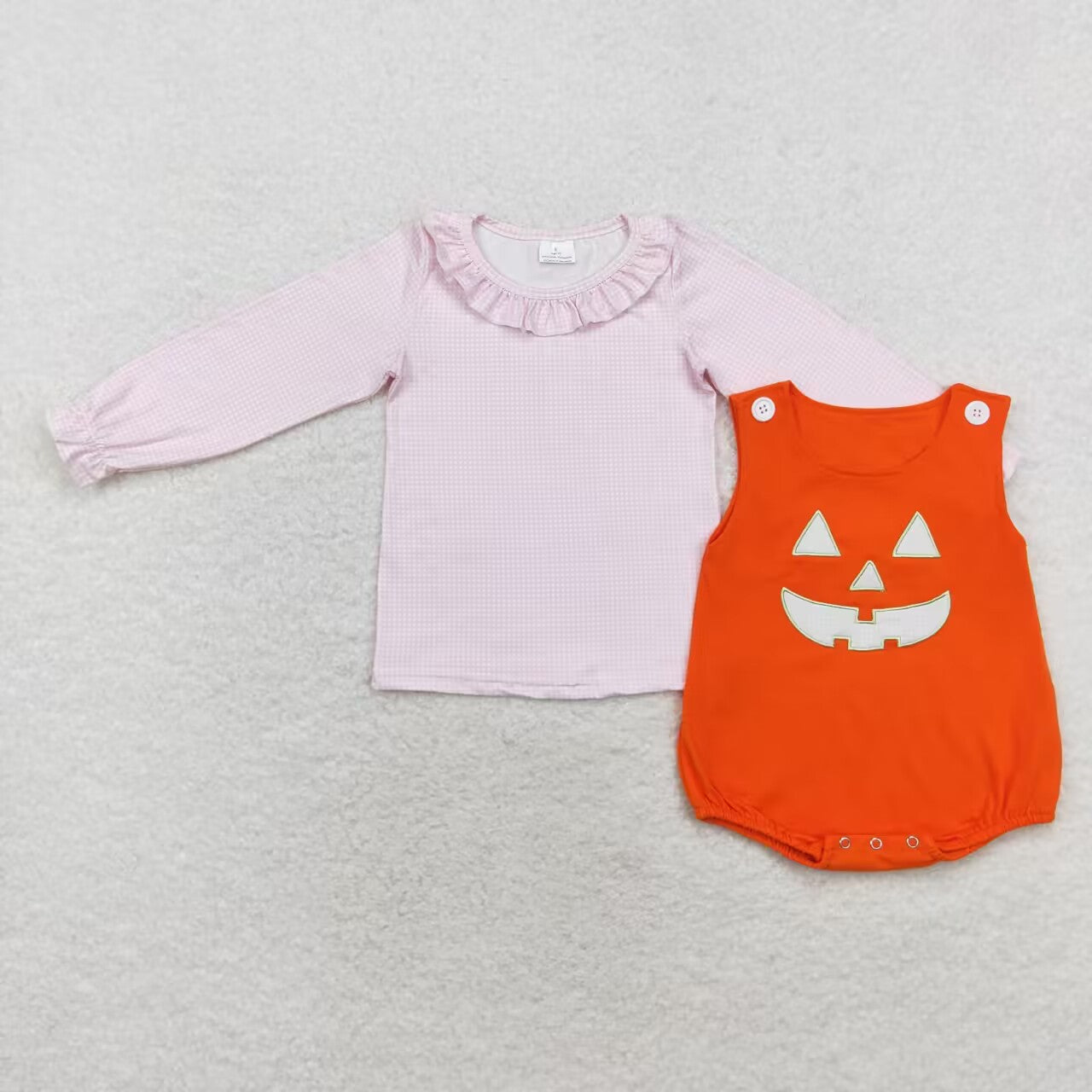 toddle kids pink top halloween embroidery  pumpkin romper 2pcs clothes