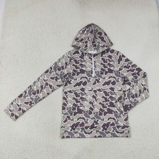 Adult women dark grey camo long sleeve hoodie top
