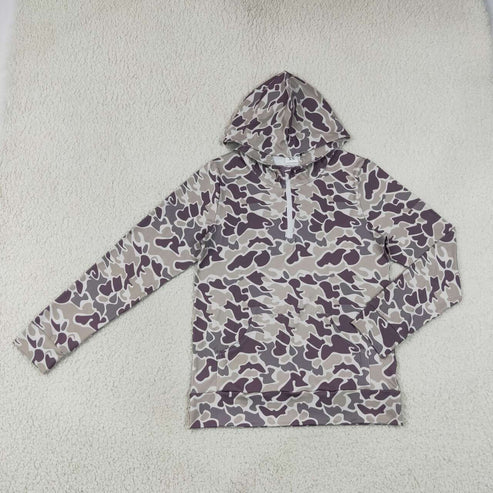 Adult women pink blue camo long sleeve hoodie top