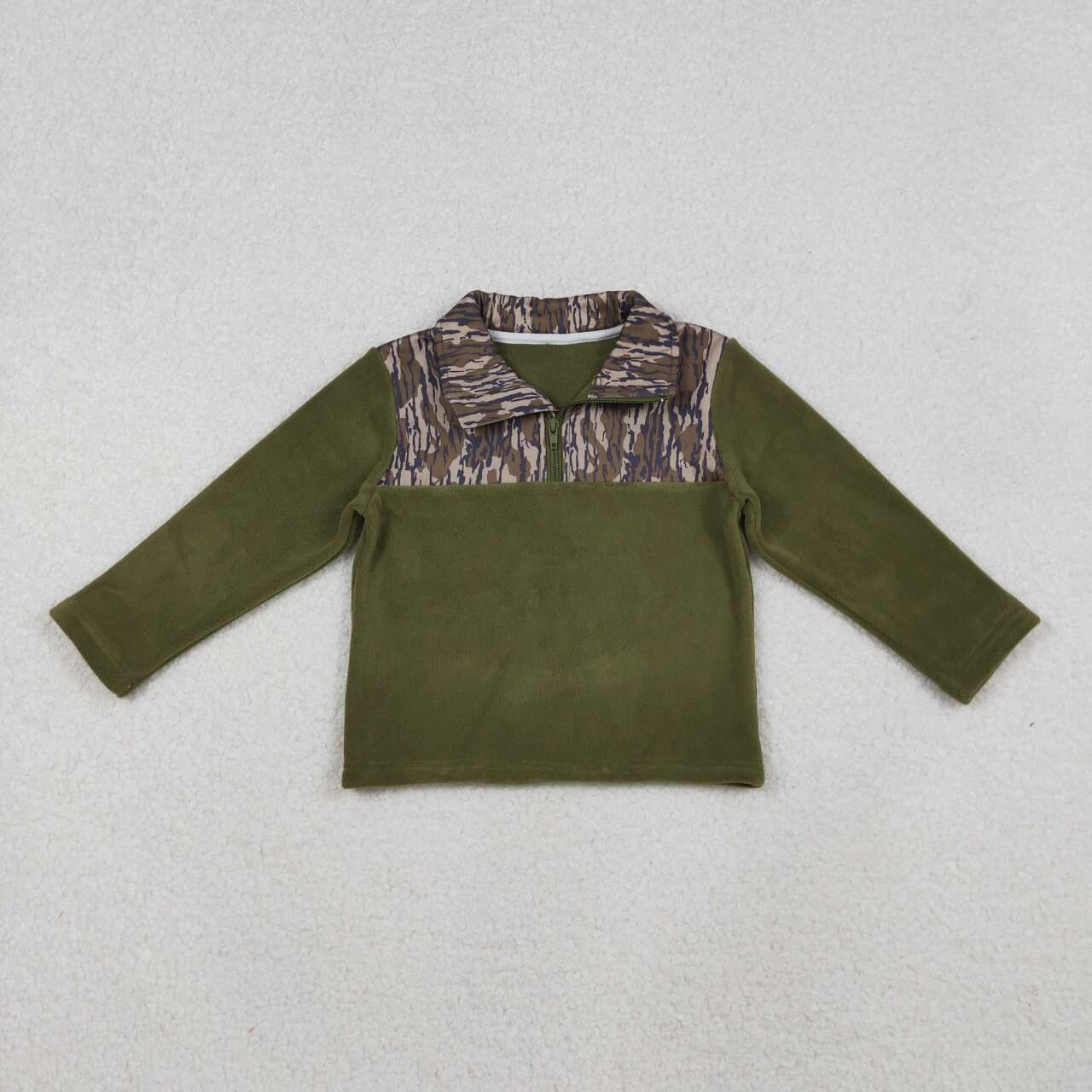 Baby boy green camo long sleeve zip pullover top