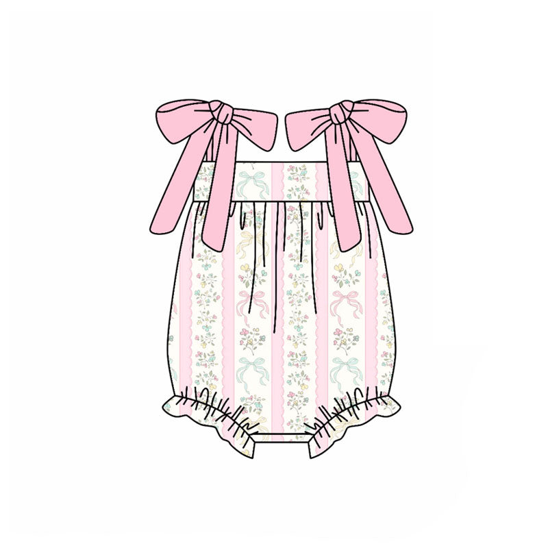 Toddle baby girls pink bow floral romper wholesale factory price