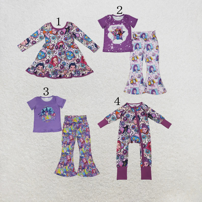 Cartoon floral design girls long sleeve dress