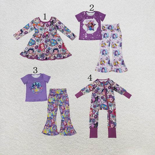 Cartoon floral design girls long sleeve dress