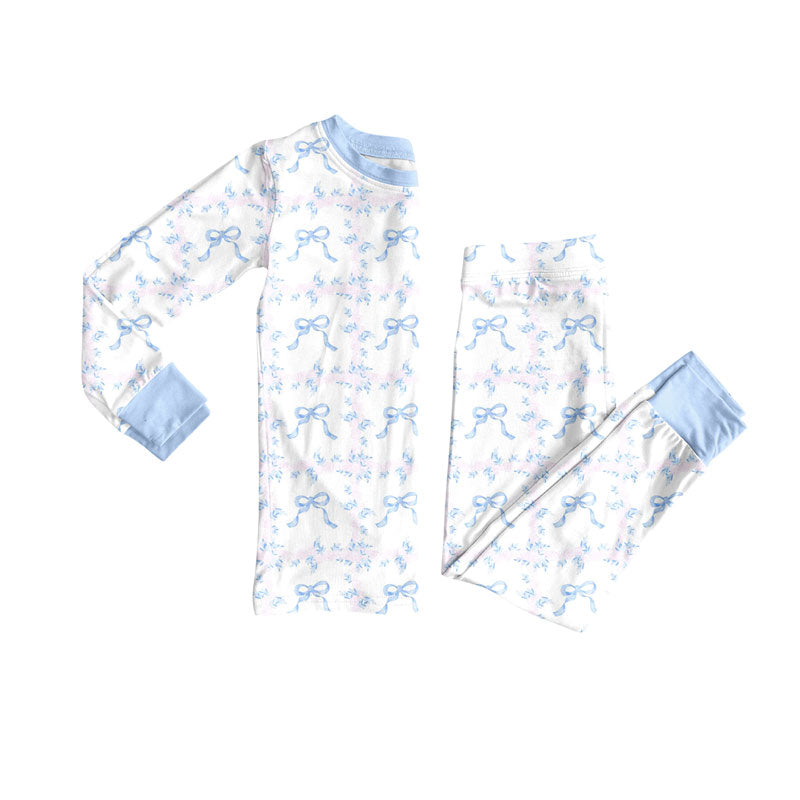 Blue bow design kids pajama set wholesal factory price