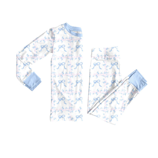 Blue bow design kids pajama set wholesal factory price