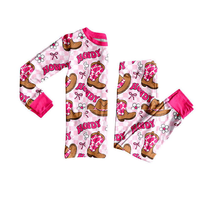 Western howdy kids long sleeve pajama set wholesal factory price