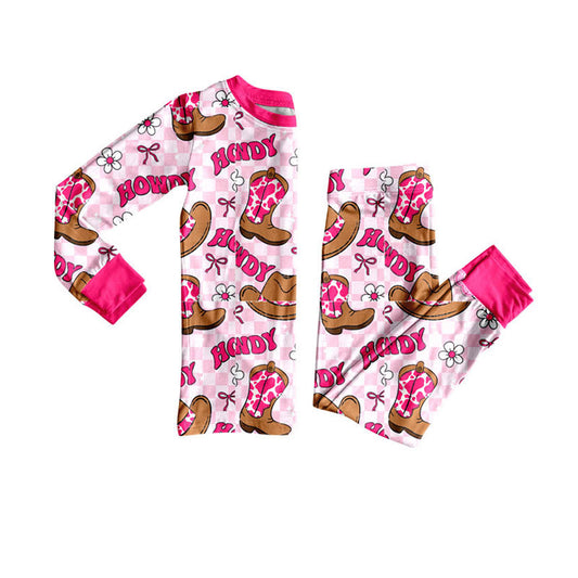 Western howdy kids long sleeve pajama set wholesal factory price