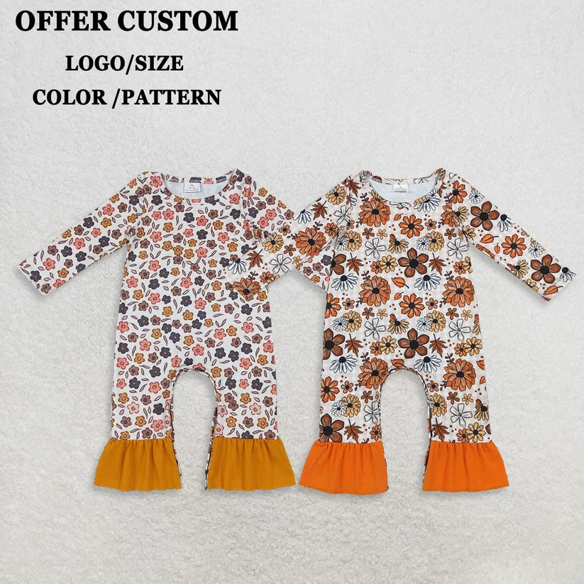 Toddle baby fall season long sleeve flowers romper