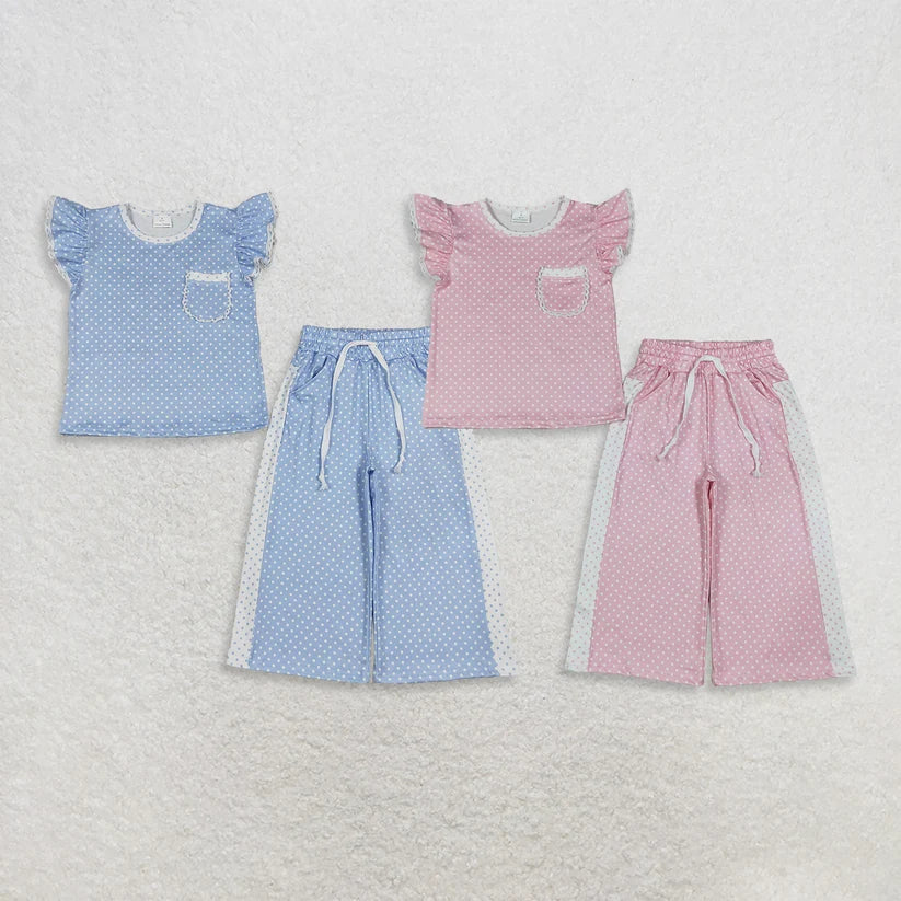 Pink print short sleeve top matching pants girl outfit