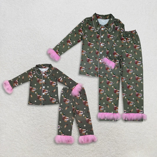 mommy and me wholesale price duck floral print long sleeve matching pajama set