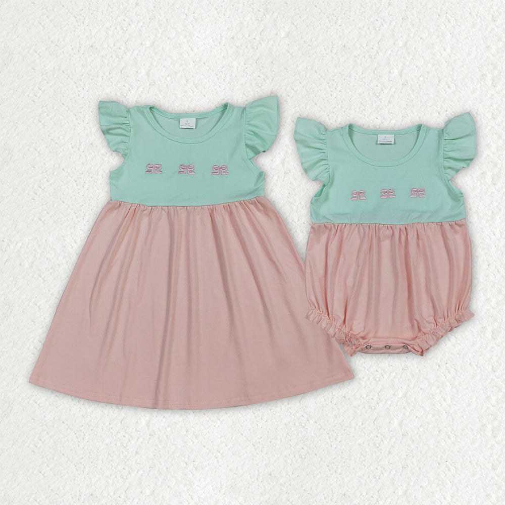 Pink bow embroidery design toddle girls dress