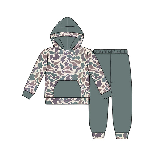 wholesale price baby boy green camo designb long sleeve hoodie set