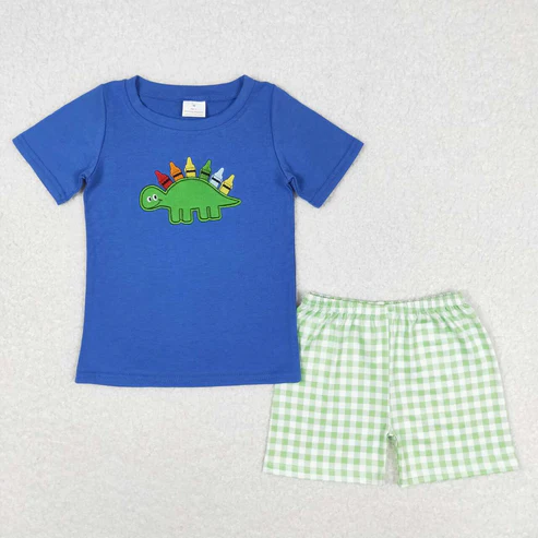 sister brother welcome back to school embroidery  dinosaur pencil outfit