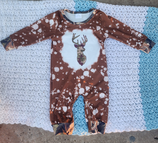 camo reindeer long sleeve baby boy romper