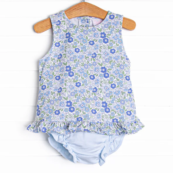 Toddle girls blue floral summer bummies set
