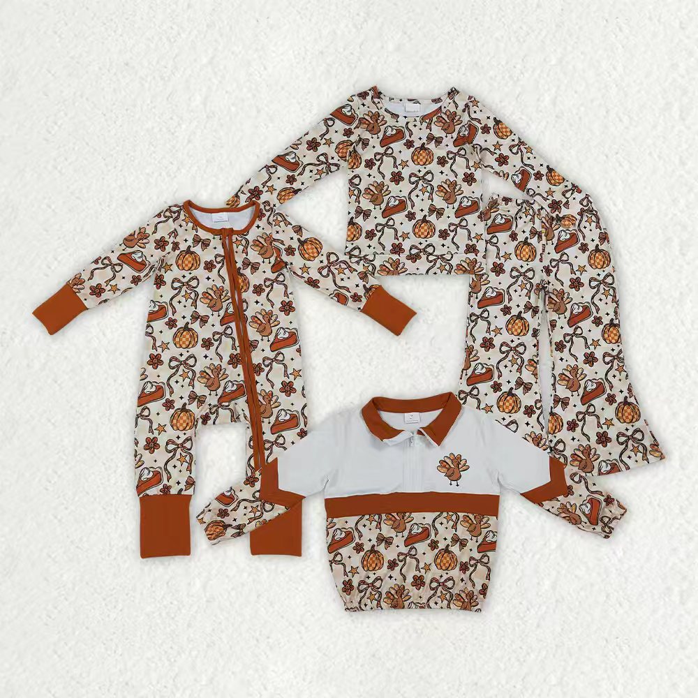 Thanksgiving turkey long sleeve top matching pants girl outfit