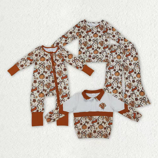Thanksgiving turkey long sleeve top matching pants girl outfit