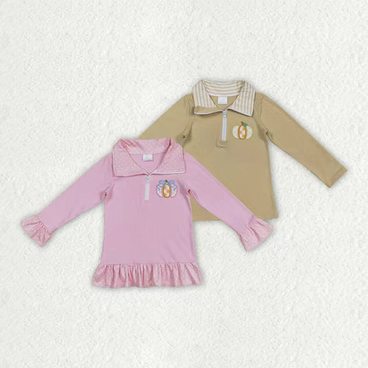 Baby girls long sleeve embroidery fall pumpkin pullover top