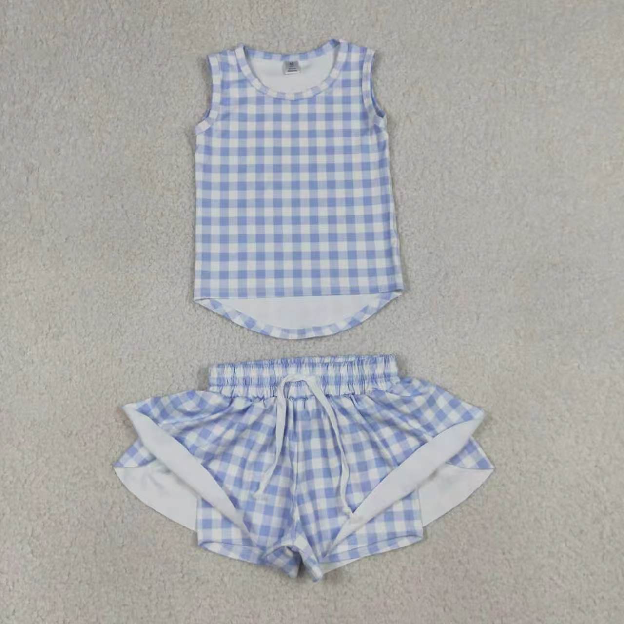 Yellow plaid top matching shorts girl summer yoga outfit preorder