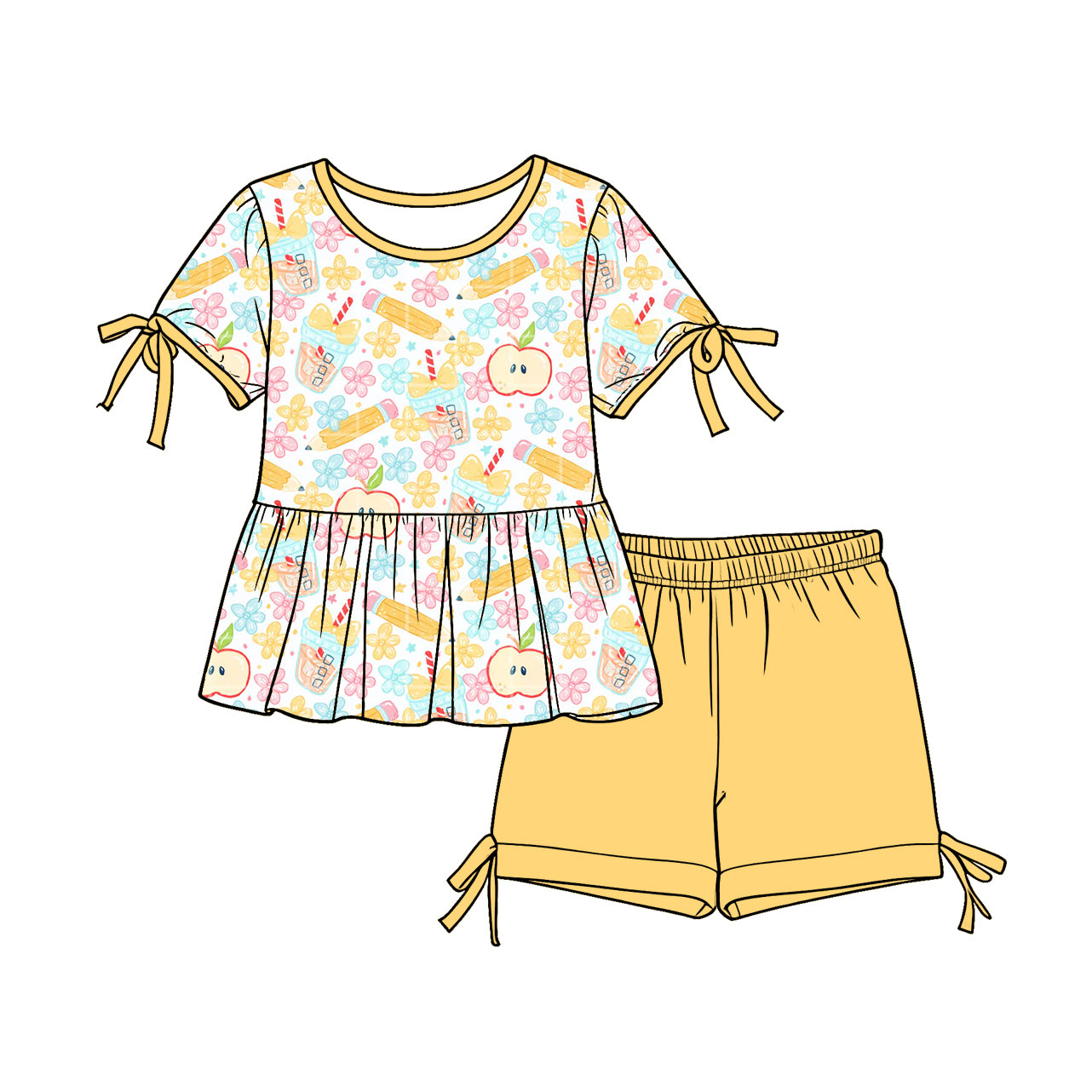 Back to school top matching shorts girl clothes