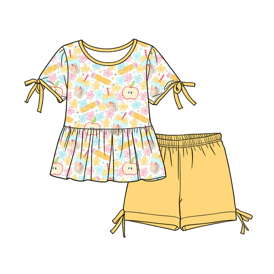 Back to school top matching shorts girl clothes