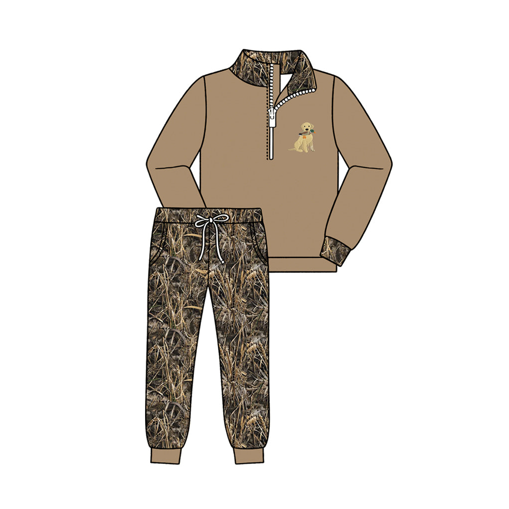 Kids long sleeve duck dog pullover top matching pants outfit wholesal factory price