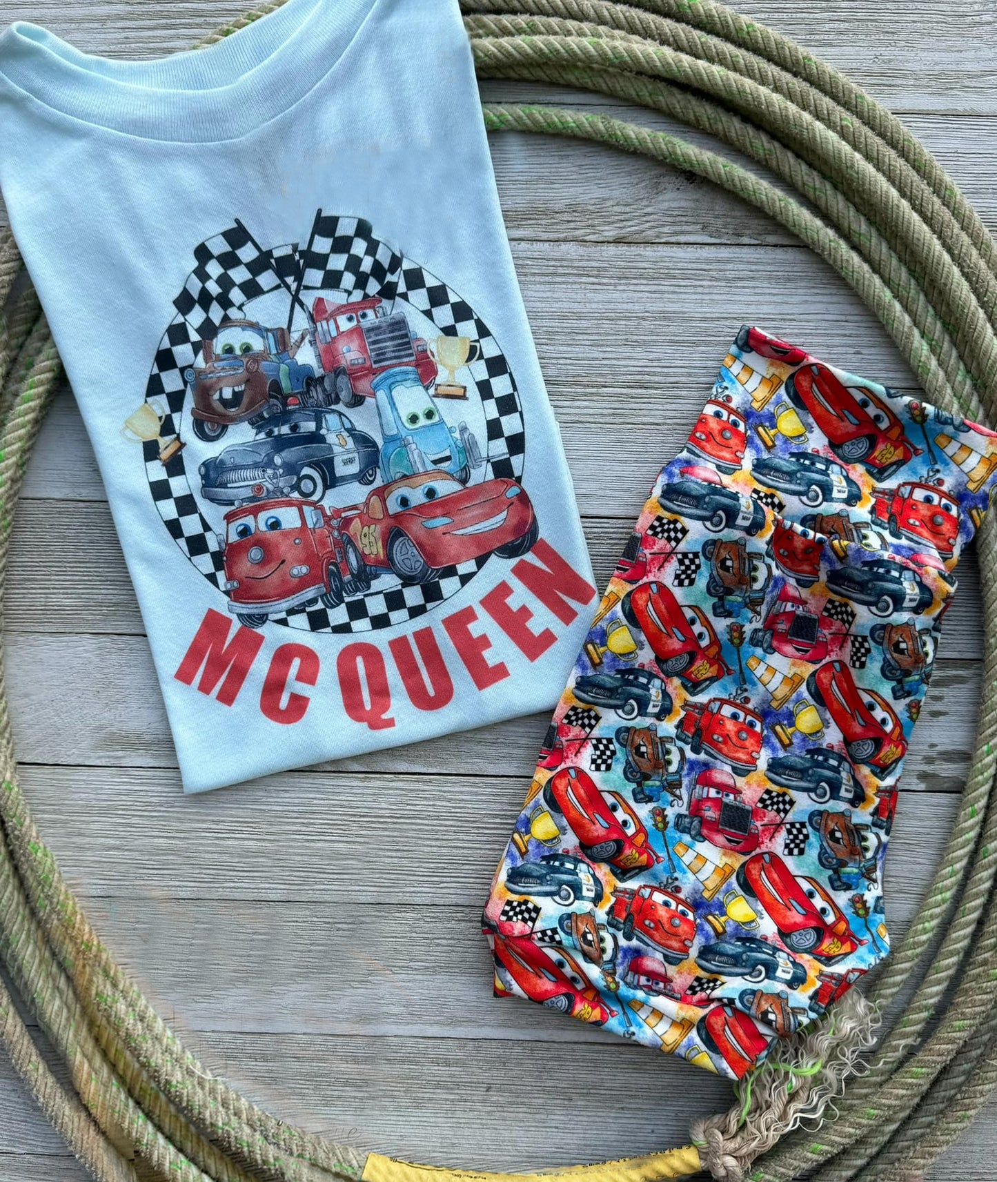 red cartoon car summer short outfit