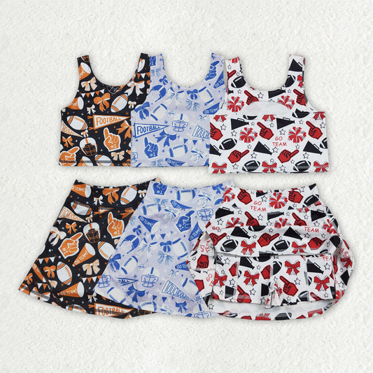 Baby girls football active wear athletic summer blue yoga outfit