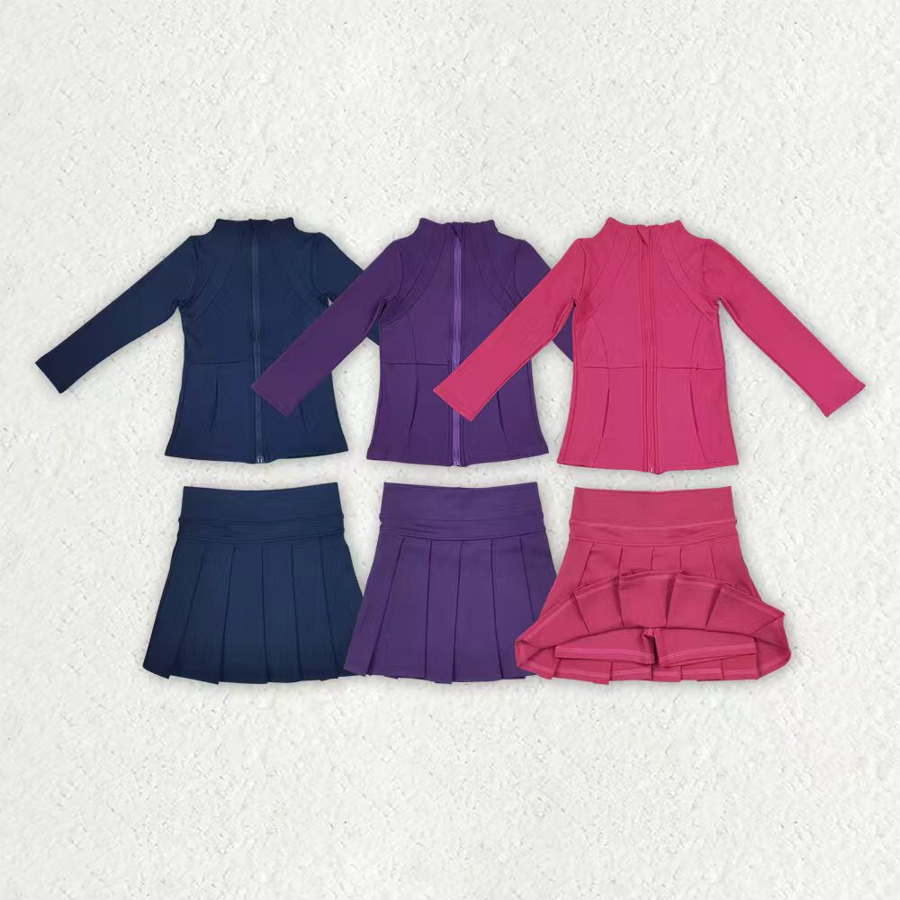 Hot pink yoga pullover top matching skorts girls outfit